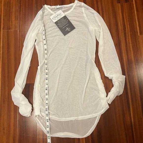 NFL Couture Sheer White Long Sleeve Top Mesh Ruche Athletic Festival New Size XS - Picture 5 of 7